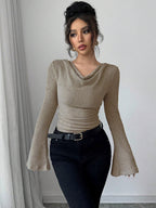 Damen Langarm Shirt mit Rippstruktur und weitem Ärmel R&B
