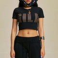 Damen Cropped T-Shirt mit auffälligem Grafikdruck R&B