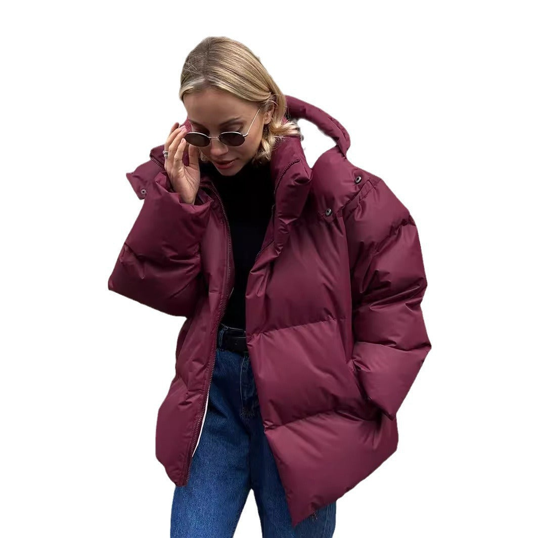 Damen sportliche Daunenjacke mit hohem Kragen und voluminösem Schnitt R&B