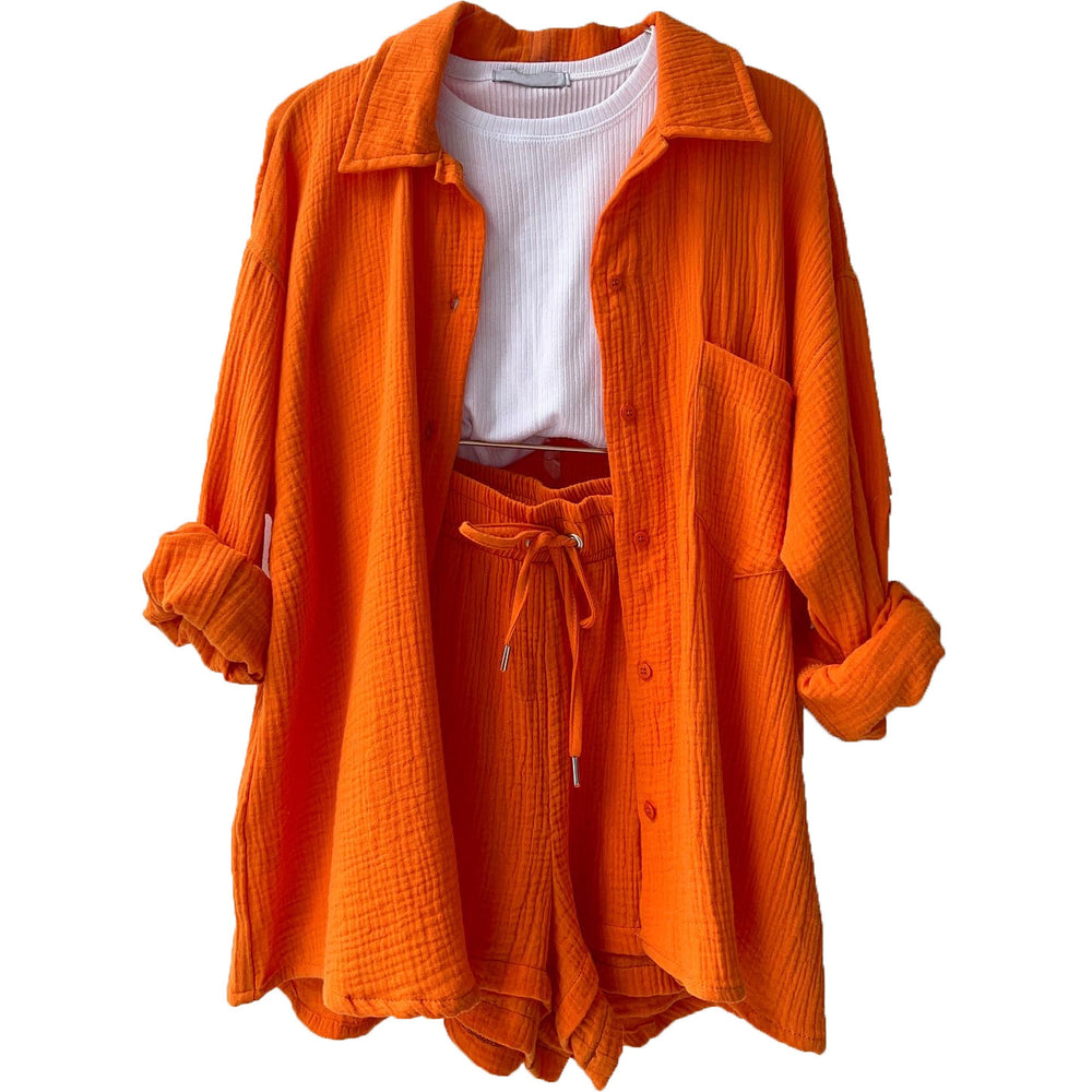 Damen lässiges Sommer-Set mit kurzärmliger Bluse und Shorts R&B
