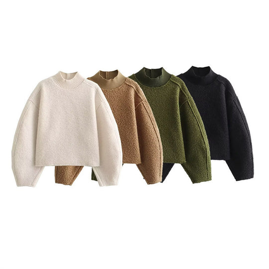 Damen Kuscheliger Pullover mit hohem Kragen und überschnittenen Schultern R&B