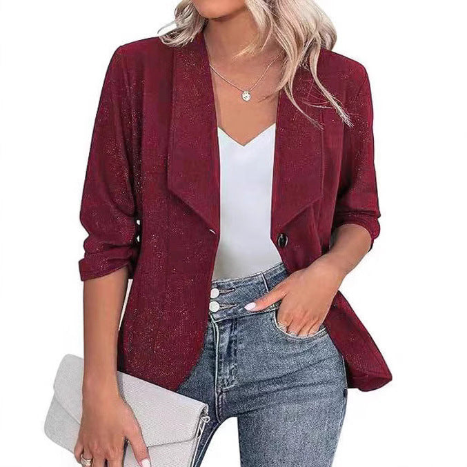 Damen Glitzer Blazerjacke mit femininer Silhouette und elegantem Revers R&B