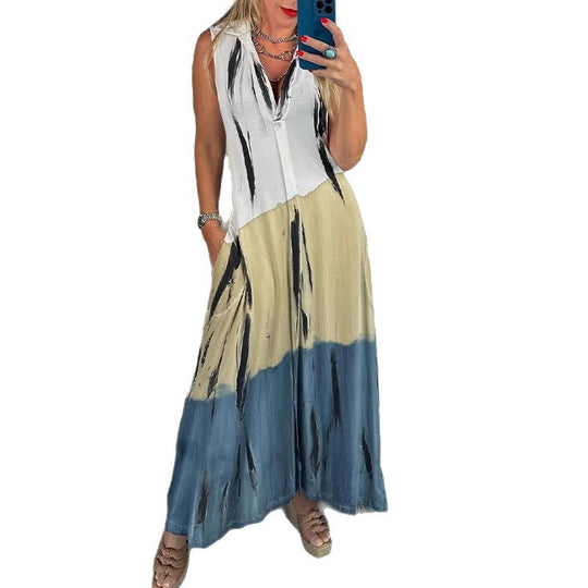 Damen nan ärmelloses Langkleid mit Hemdkragen, seitlichen Einschubtaschen und Pinselstreifenmuster R&B