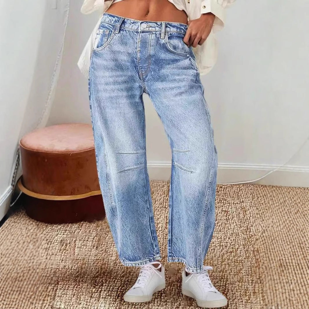 Damen Hoch Taillierte Baggy Jeans R&B