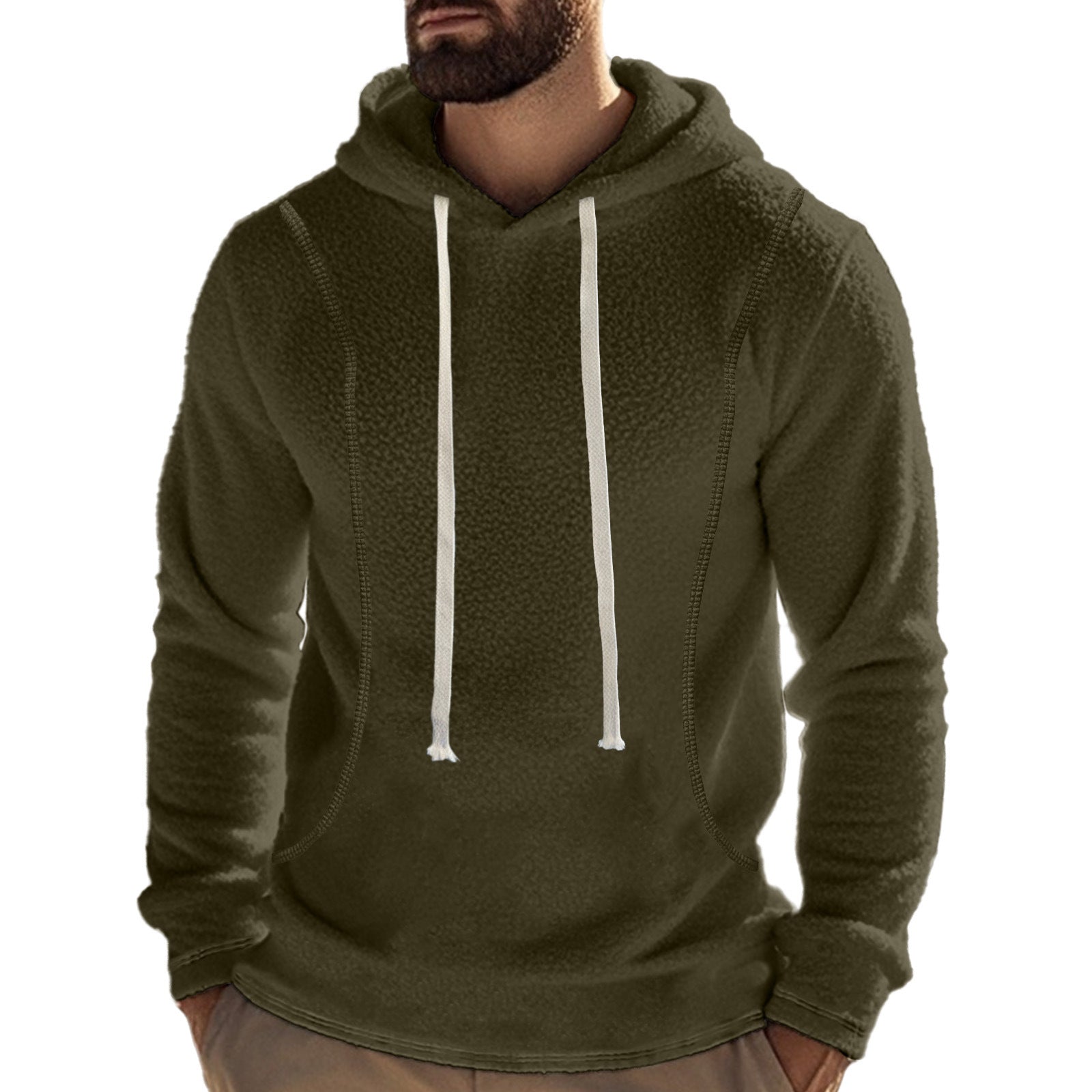 Herren bequemer Fleece Kapuzenpullover mit hohem Kragen und praktischer Kängurutasche R&B