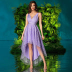 Damen Midi-Abendkleid mit schimmernder Detailverarbeitung und asymmetrischem Saum R&B