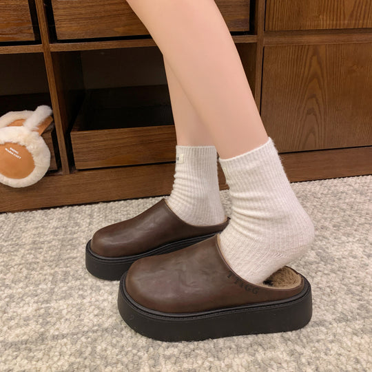 Damen gemütliche Fleece-Clogs mit rutschfester Sohle sowie weichem Kunstfell-Innenfutter R&B