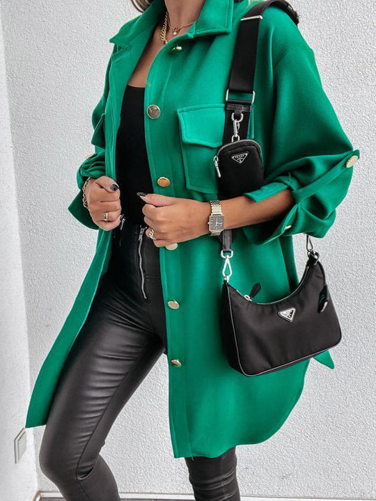 Damen Oversized Hemdjacke mit praktischen Taschen und Knopfdetails R&B