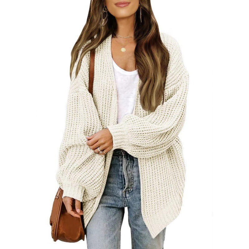 Damen lockerer Strickcardigan mit voluminösen Ärmeln und strukturiertem Design R&B