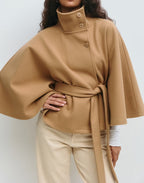 R&B | Stehkragen Knopf Gürtel Cape Trenchcoat