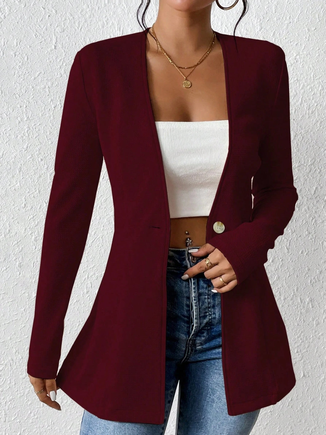 Damen elegante Blazerjacke mit asymmetrischem Schnitt R&B