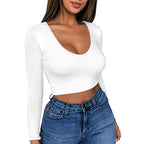 Damen Langarm Crop Top R&B
