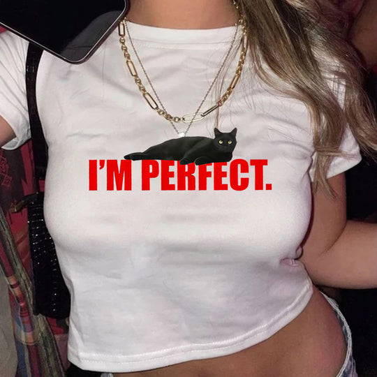 Damen figurbetontes Kurzarm-T-Shirt mit verspieltem Aufdruck R&B