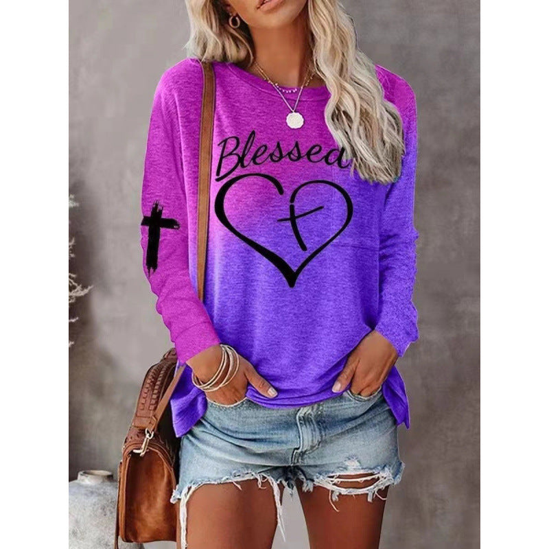 R&B | Langarmshirt Lockere Passform Baumwollmischung Grafische Vorderseite Freizeitstil