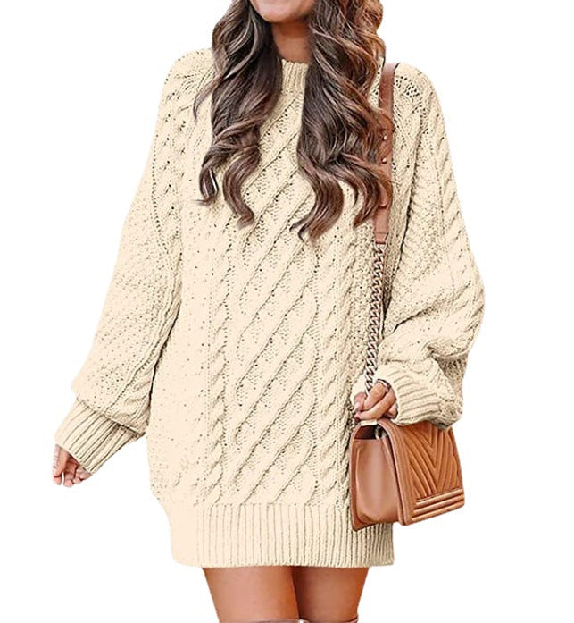 Damen Grober Strickpullover mit voluminösen Ärmeln und dekorativem Zopfmuster R&B
