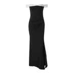 Damen Elegantes Maxikleid mit schulterfreiem Design und seitlichem Schlitz R&B