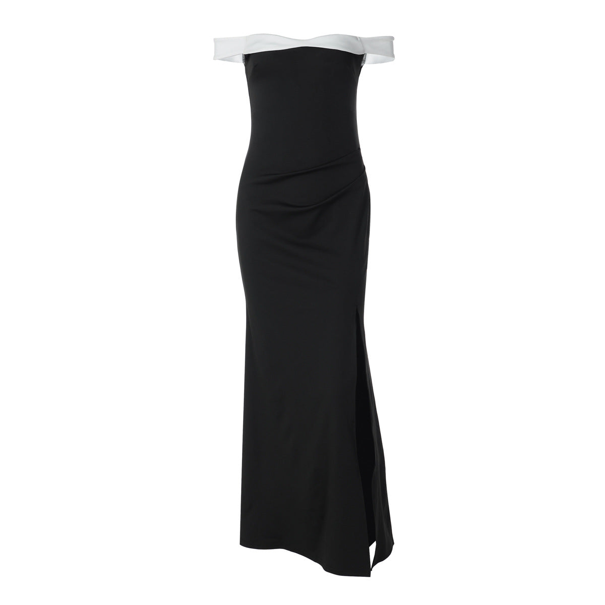 Damen Elegantes Maxikleid mit schulterfreiem Design und seitlichem Schlitz R&B
