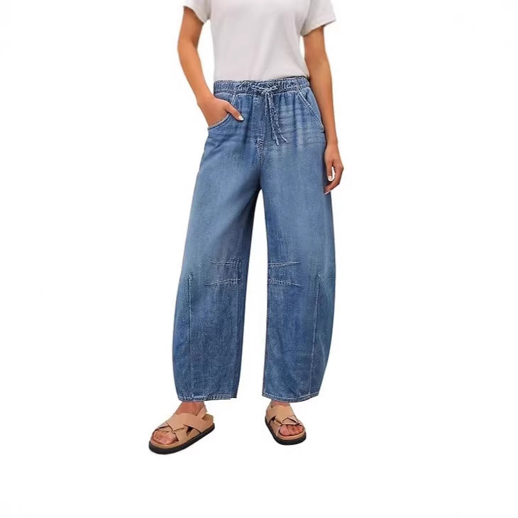 Damen Weite Denim-Hose mit elastischem Bund