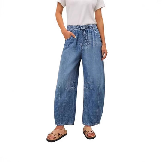 Damen Weite Denim-Hose mit elastischem Bund