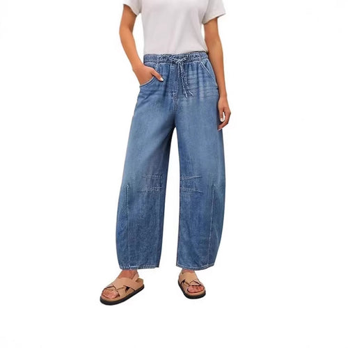 Damen Weite Denim-Hose mit elastischem Bund