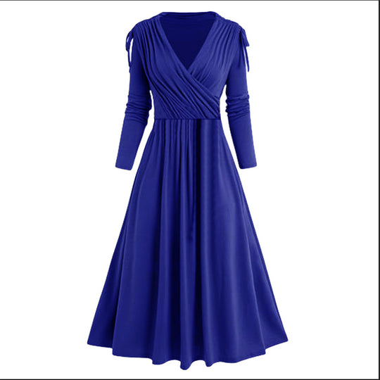 Damen Midikleid mit Wickeloptik und langen Ärmeln R&B