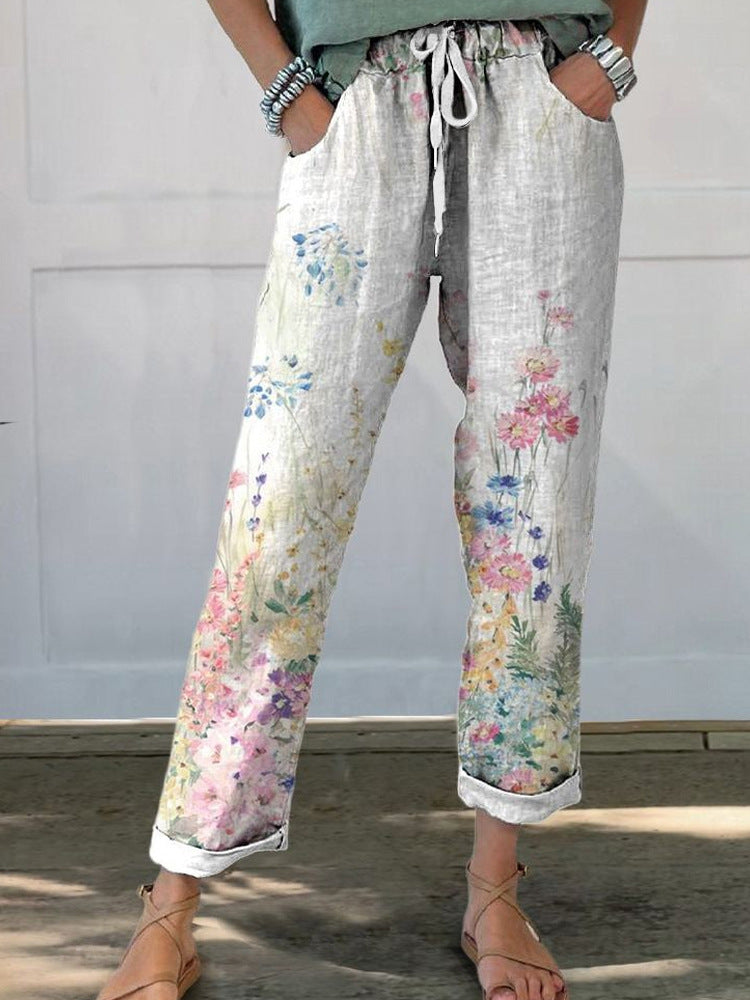 Damen Blumenmuster Freizeithose R&B