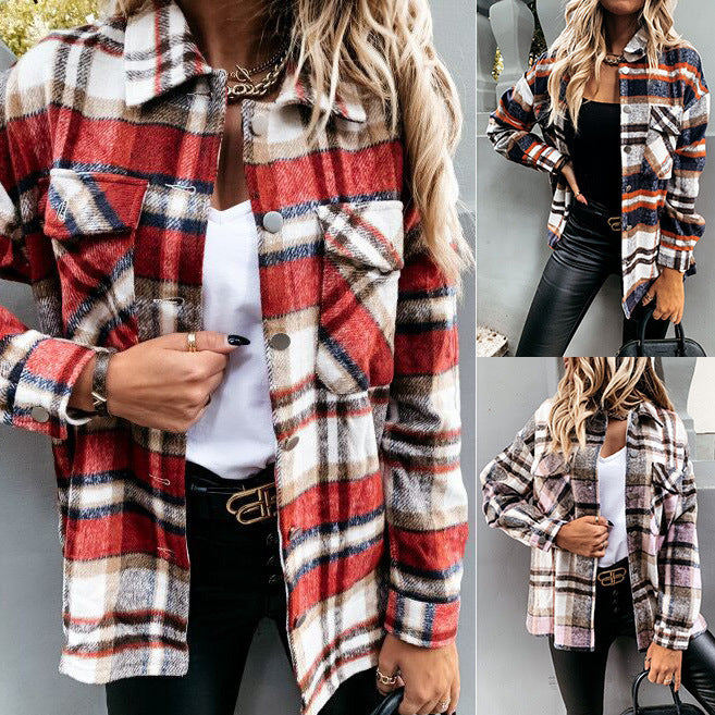 Damen Übergröße Karo-Hemdjacke aus weichem Stoff mit Druckknöpfen R&B