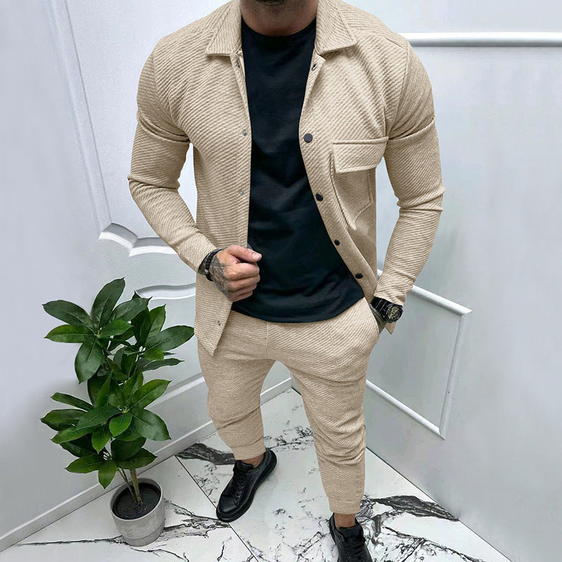 Herren nan feinstrukturiertes Hemdjacke- und Jogginghose-Set aus Sweat mit schmaler Passform R&B
