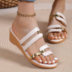 Damen Wedge-Pantoletten mit eleganten Riemen und komfortablem Fußbett R&B