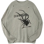 Damen Oversized Strickpullover mit auffälligem Spinnenmuster R&B