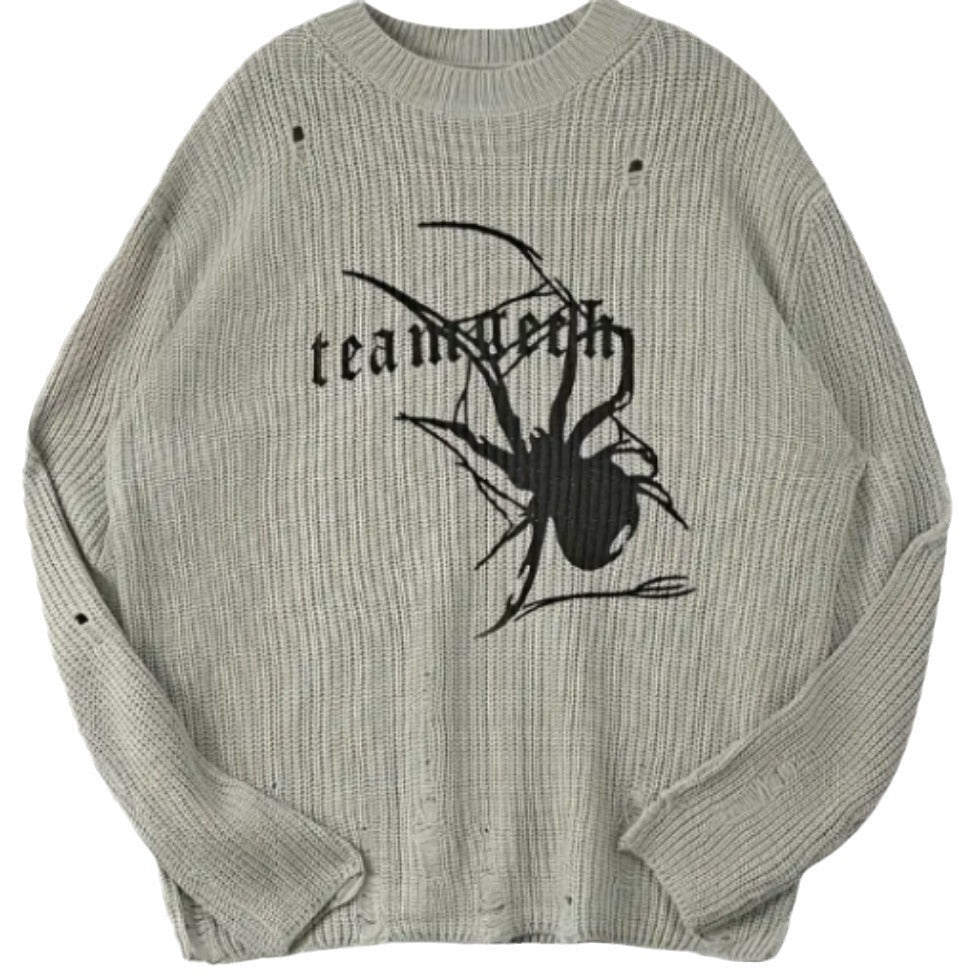 Damen Oversized Strickpullover mit auffälligem Spinnenmuster R&B