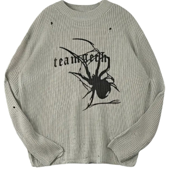 Damen Oversized Strickpullover mit auffälligem Spinnenmuster R&B