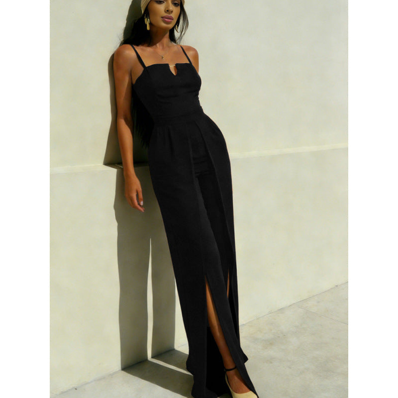 Damen Elegantes Langarm-Overall mit hochgeschlossenem Ausschnitt und seitlichem Schlitz R&B
