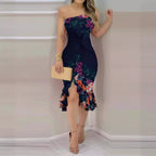 Damen Wickelkleid mit asymmetrischem Saum und floralen Akzenten R&B