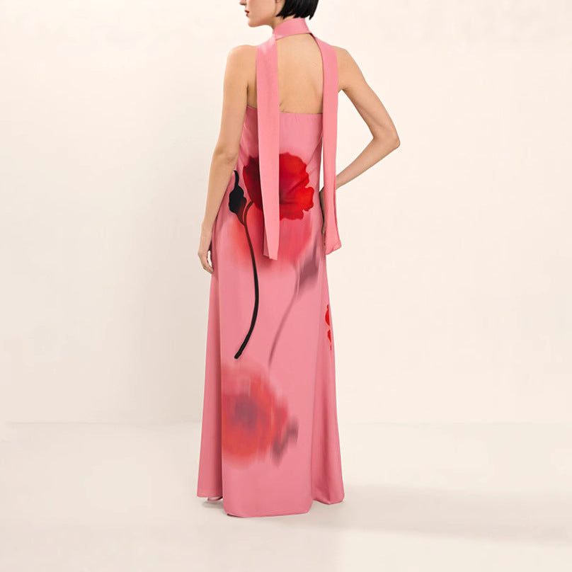 Damen Maxi-Kleid mit floralem Druck und abnehmbarem Schal R&B