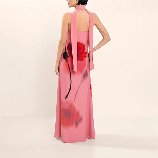Damen Maxi-Kleid mit floralem Druck und abnehmbarem Schal R&B