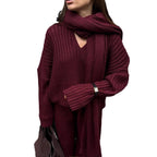 Damen Strickstoff Zweiteiler mit weitem Bein und oversized Oberteil R&B