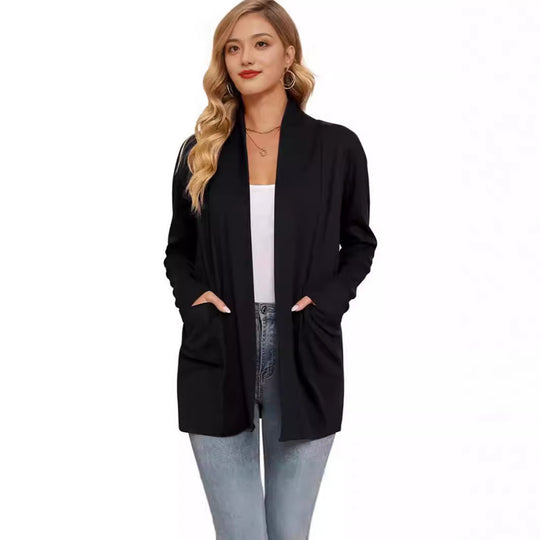 Damen lässiger Longcardigan mit Taschen R&B