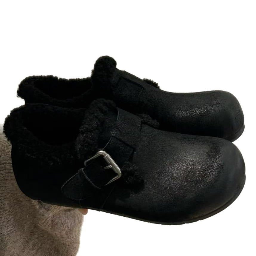 Damen Kuschelige Clogs mit weichem Kunstfell und modischem Schnallen-Design R&B