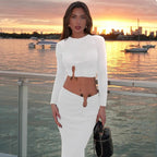 Damen Crop-Top und Maxi-Rock Kombi mit hohem Schlitz und eleganter Raffung R&B