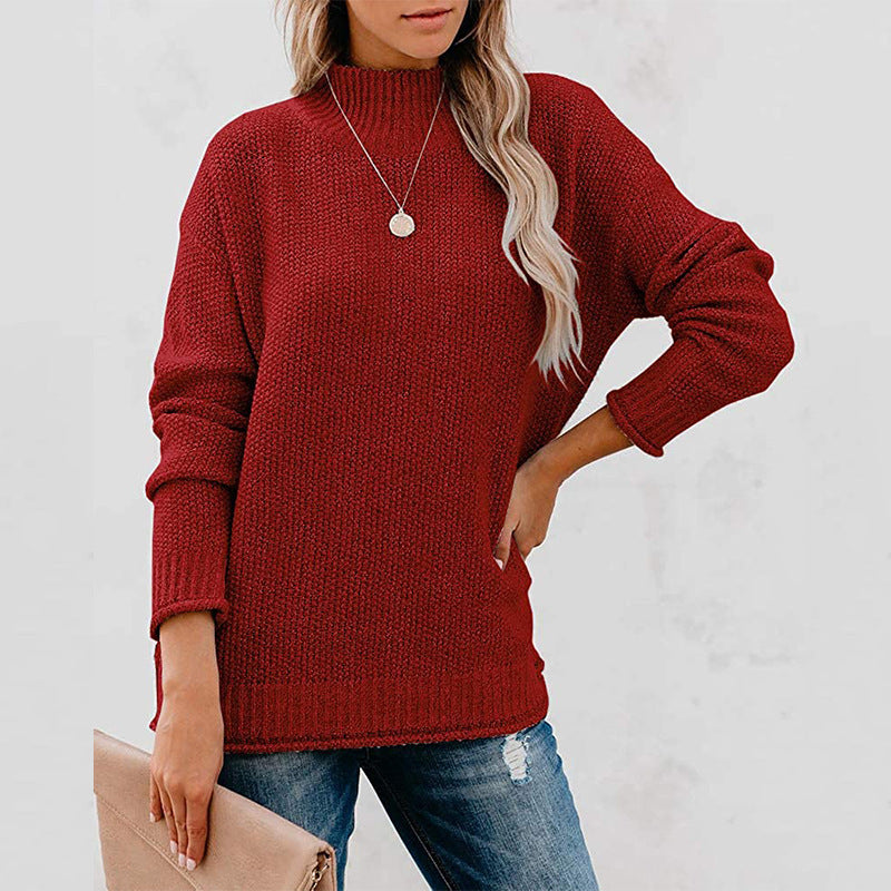 Damen Grobstrickpullover mit hohem Kragen und lässigem Schnitt R&B