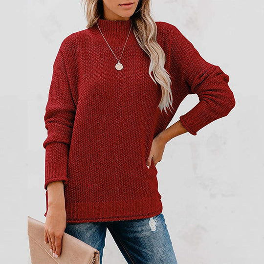 Damen Grobstrickpullover mit hochgeschlossenem Kragen und lässiger Passform R&B