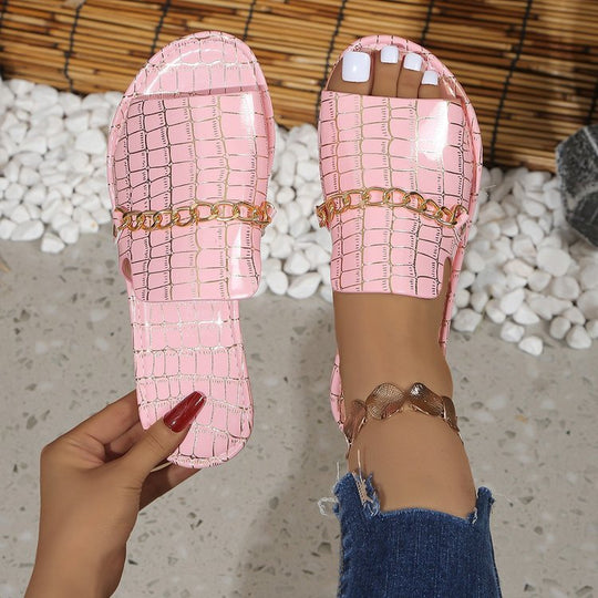 Damen Elegante und modische Mules mit Kettenapplikation R&B