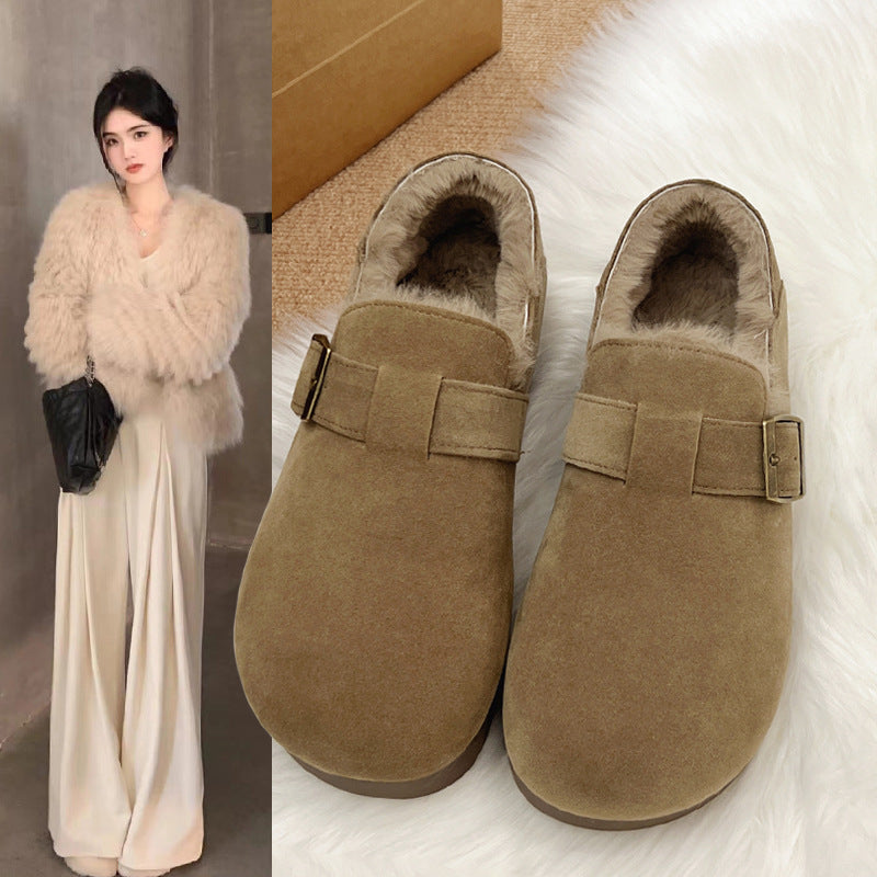 Damen Clogs mit weichem Kunstfellfutter und dekorativem Schnallenverschluss R&B