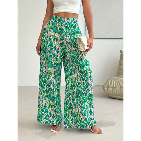 Damen Weite Palazzo-Hosen mit farbenfrohem Muster und hohem Taillenbund R&B