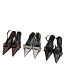 Damen Slingback-Pumps mit schimmerndem Obermaterial und modischen Dekoren R&B