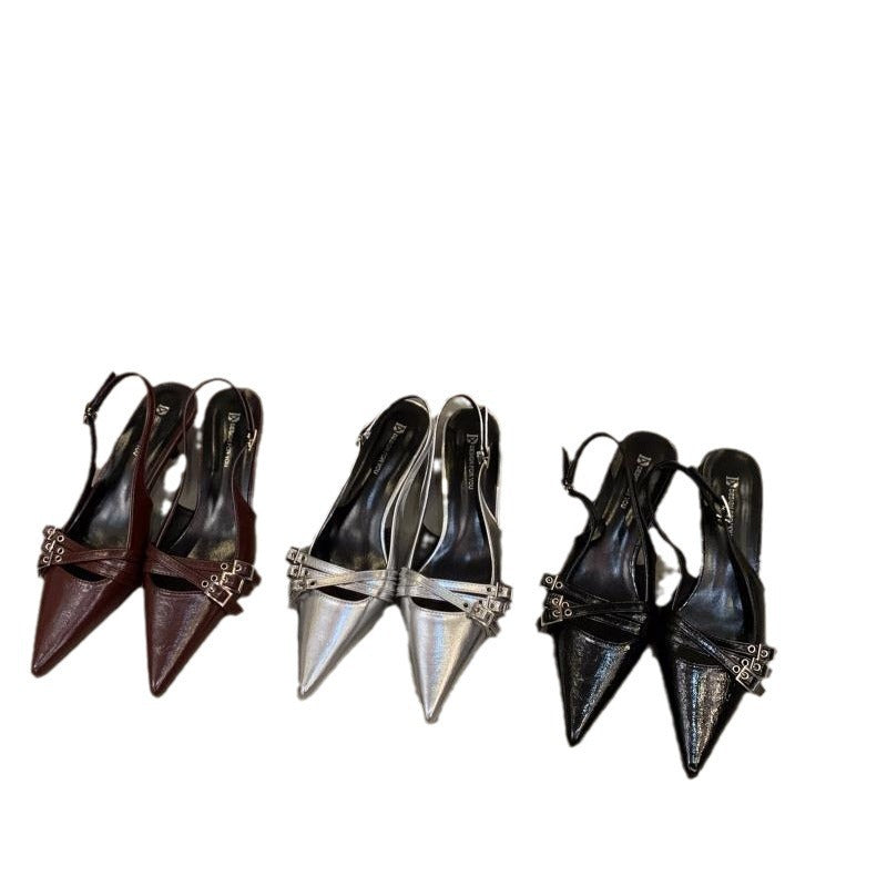 Damen Slingback-Pumps mit schimmerndem Obermaterial und modischen Dekoren R&B