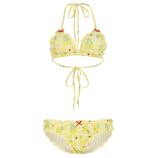 Damen Bikini-Set mit floralem Design und verspieltem Rüschensaum R&B