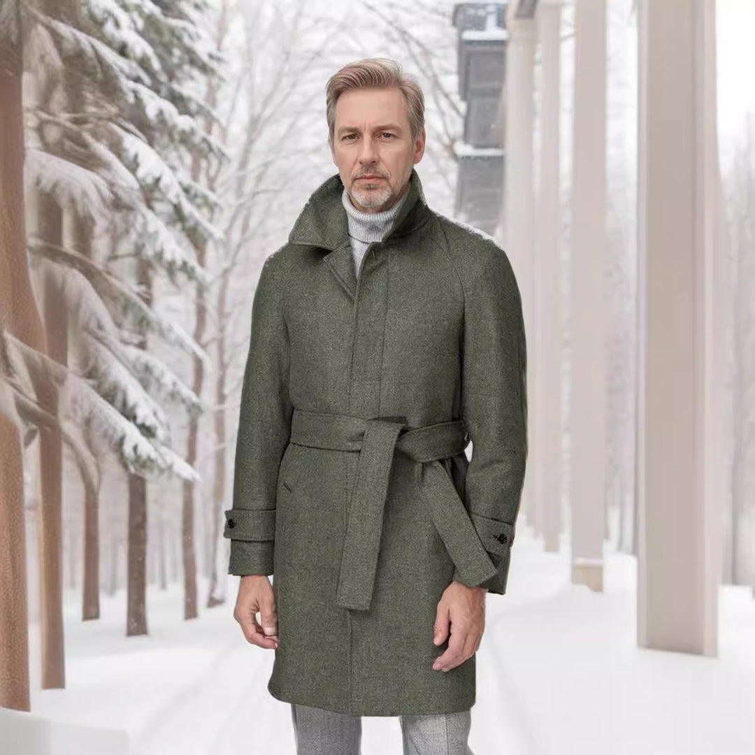 Herren klassischer Trenchcoat mit stilvollem Gürtel und doppelter Knopfreihe R&B