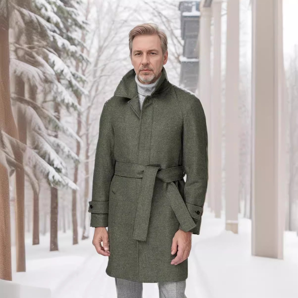 Herren klassischer Trenchcoat mit stilvollem Gürtel und doppelter Knopfreihe R&B